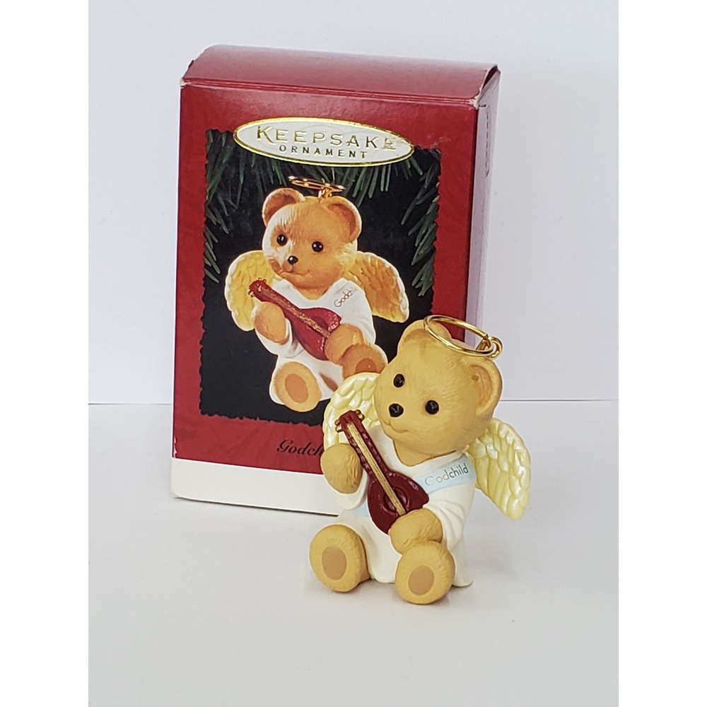 Hallmark Keepsake Ornament 1995 Godchild Angel Bear with Lute Vintage QX5967
